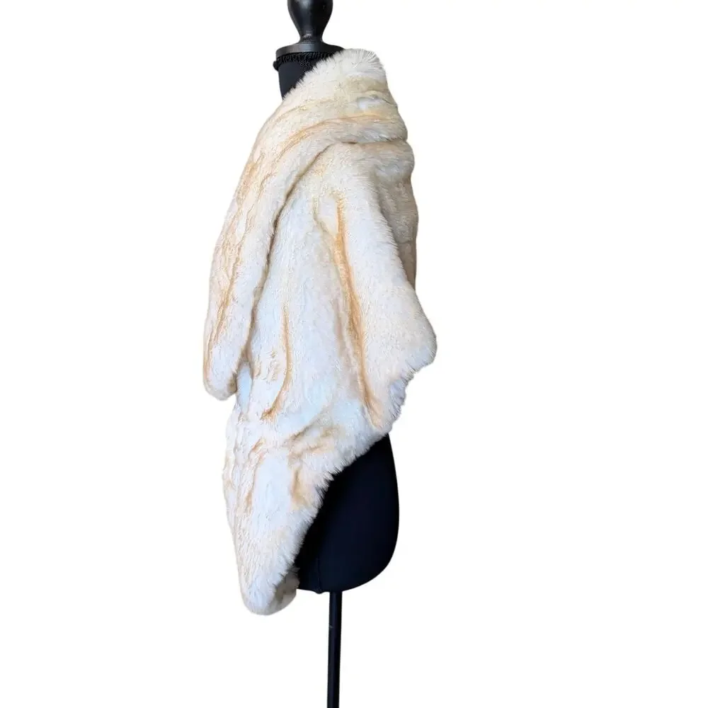 Faux fur stole wrap white with orange brown tips fully satin lined wedding chic